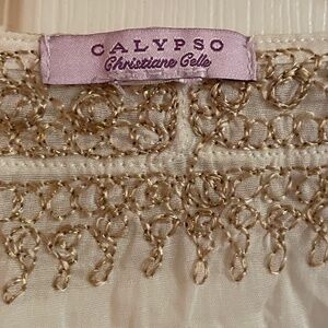 Calypso Christiane Celle White Gold Embroidered Tunic Feminine Boho Chic Sz S